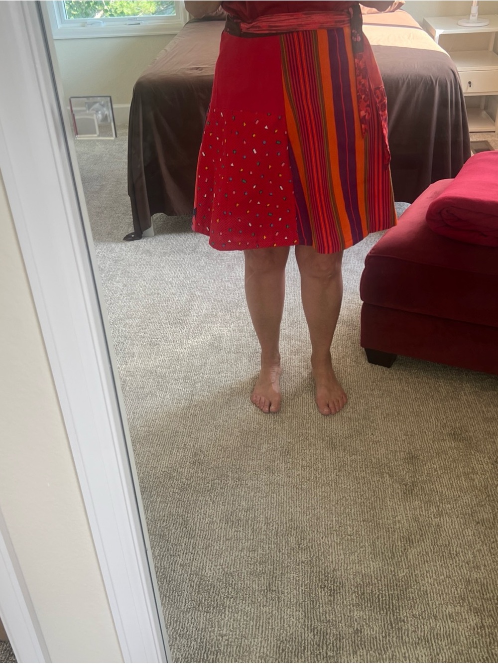 Handmade Red Multi-Panel Wrap Skirt - Women